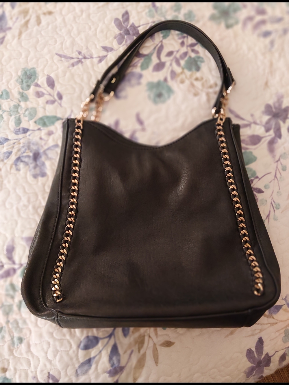 Navy Blue Chain-Trim Shoulder Bag - Miztique Brand